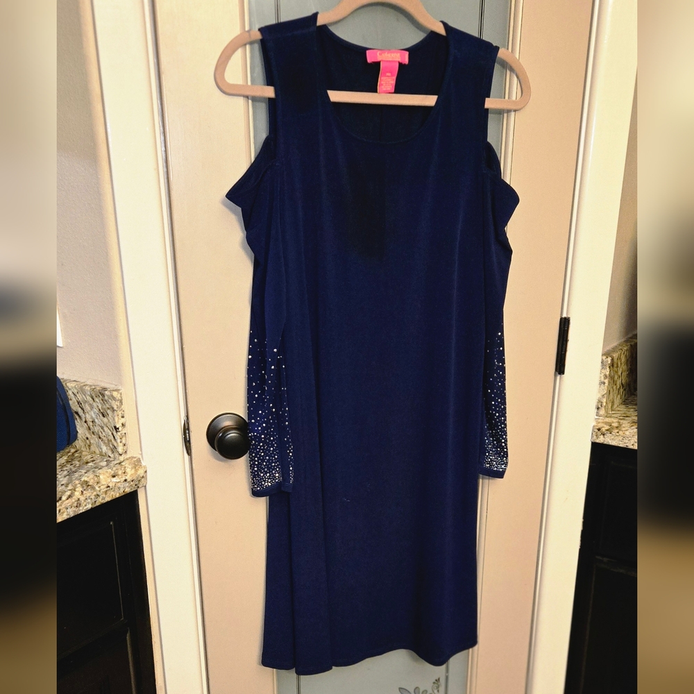 Elegant Blue Dress with Embellished Sleeves
